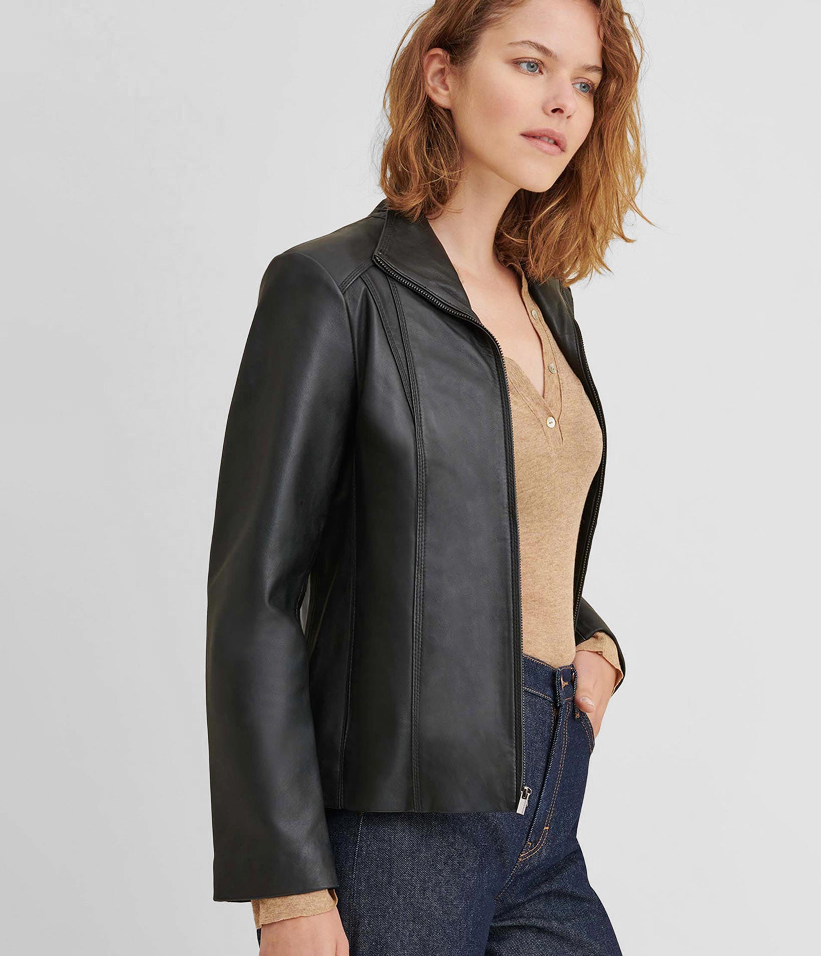 Kelsey Leather Scuba Jacket