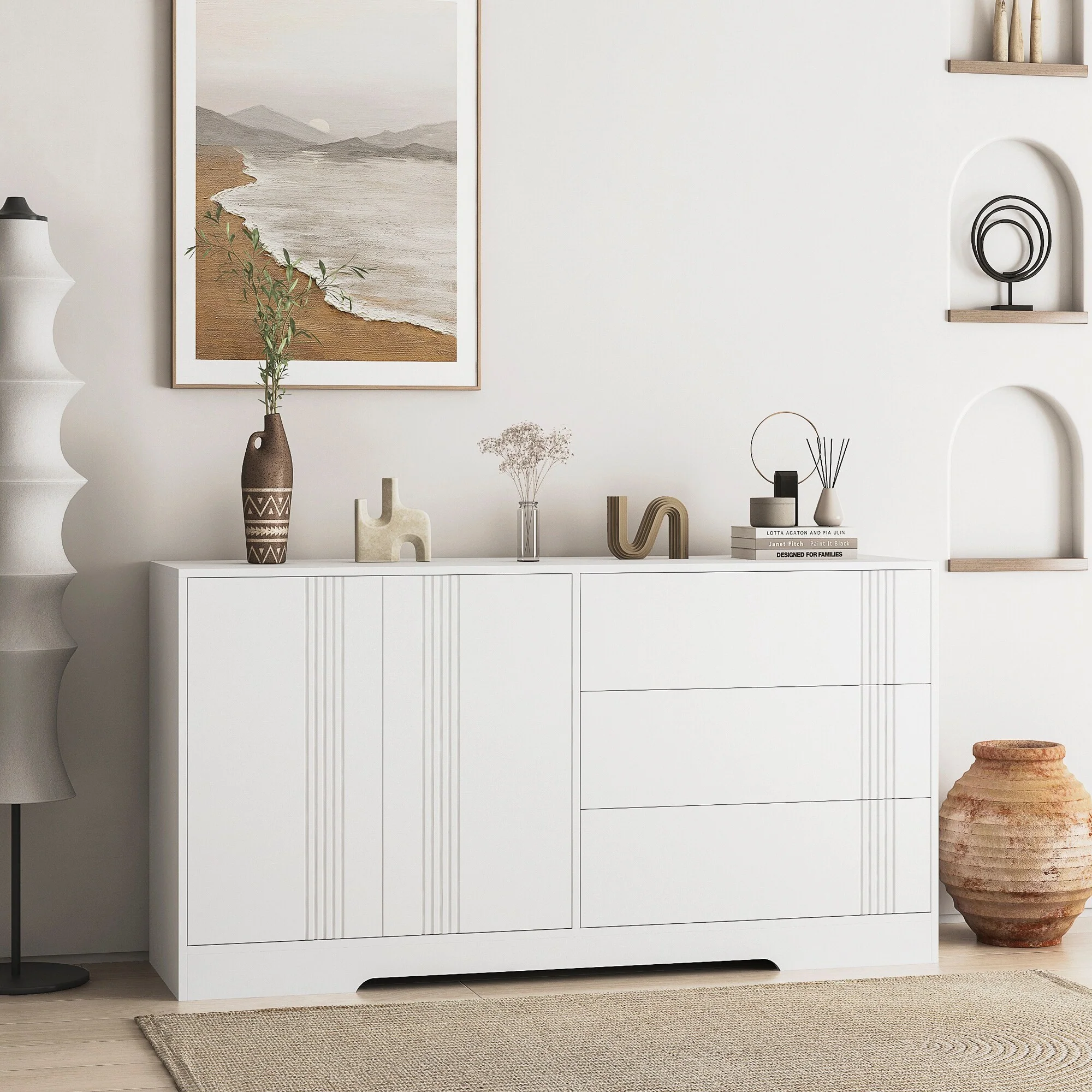 Modern Sideboard Buffet Cabinet with 3 Large Drawers, Living Room Accent Cabinet Entryway Storage Cabinet
