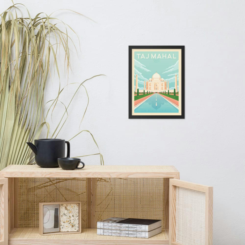 - Affiche Taj Mahal Inde Asie + Cadre Bois noir 21x29,7 cm