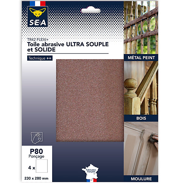 Feuilles abrasives flexibles SEA grain 80, lot de 3