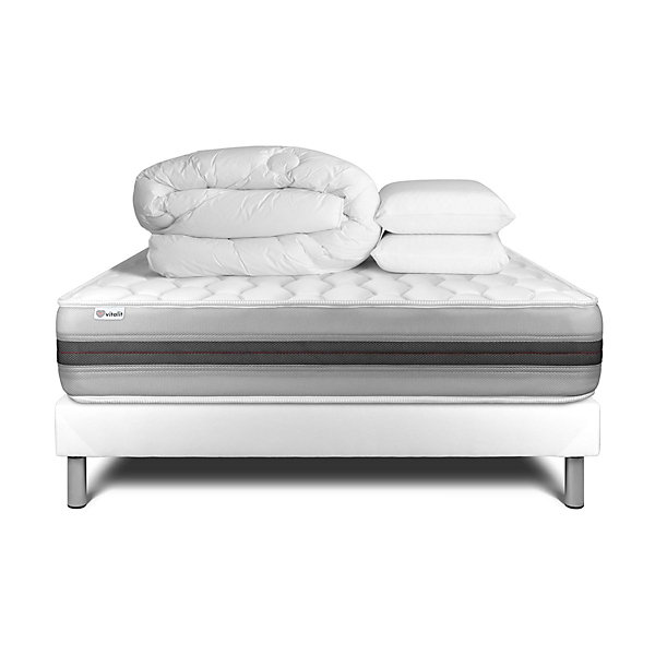 Pack sommier kit matelasRessorts ensachés et mémoire de forme avec couette et oreillers