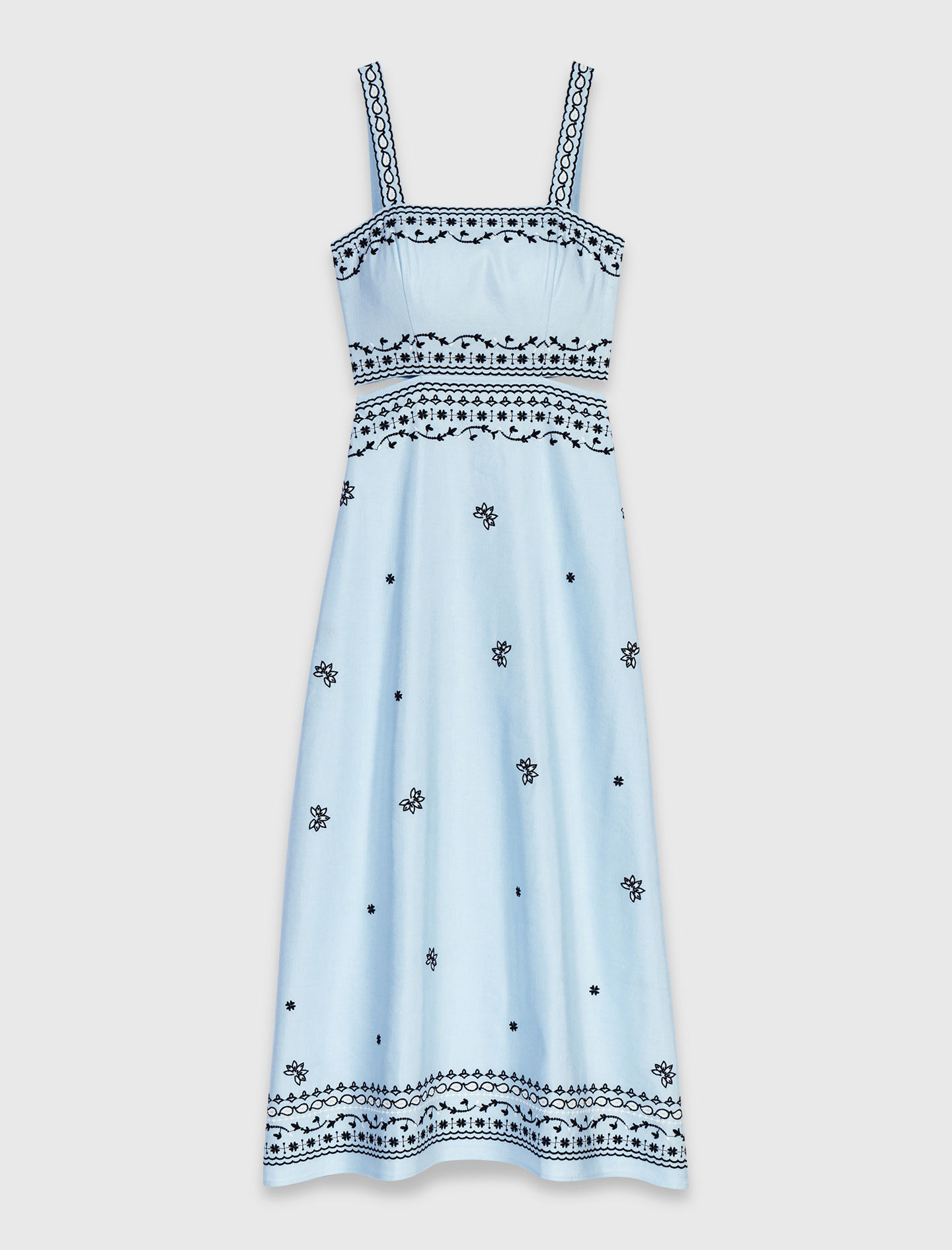Robe longue brodée en lin mélangé