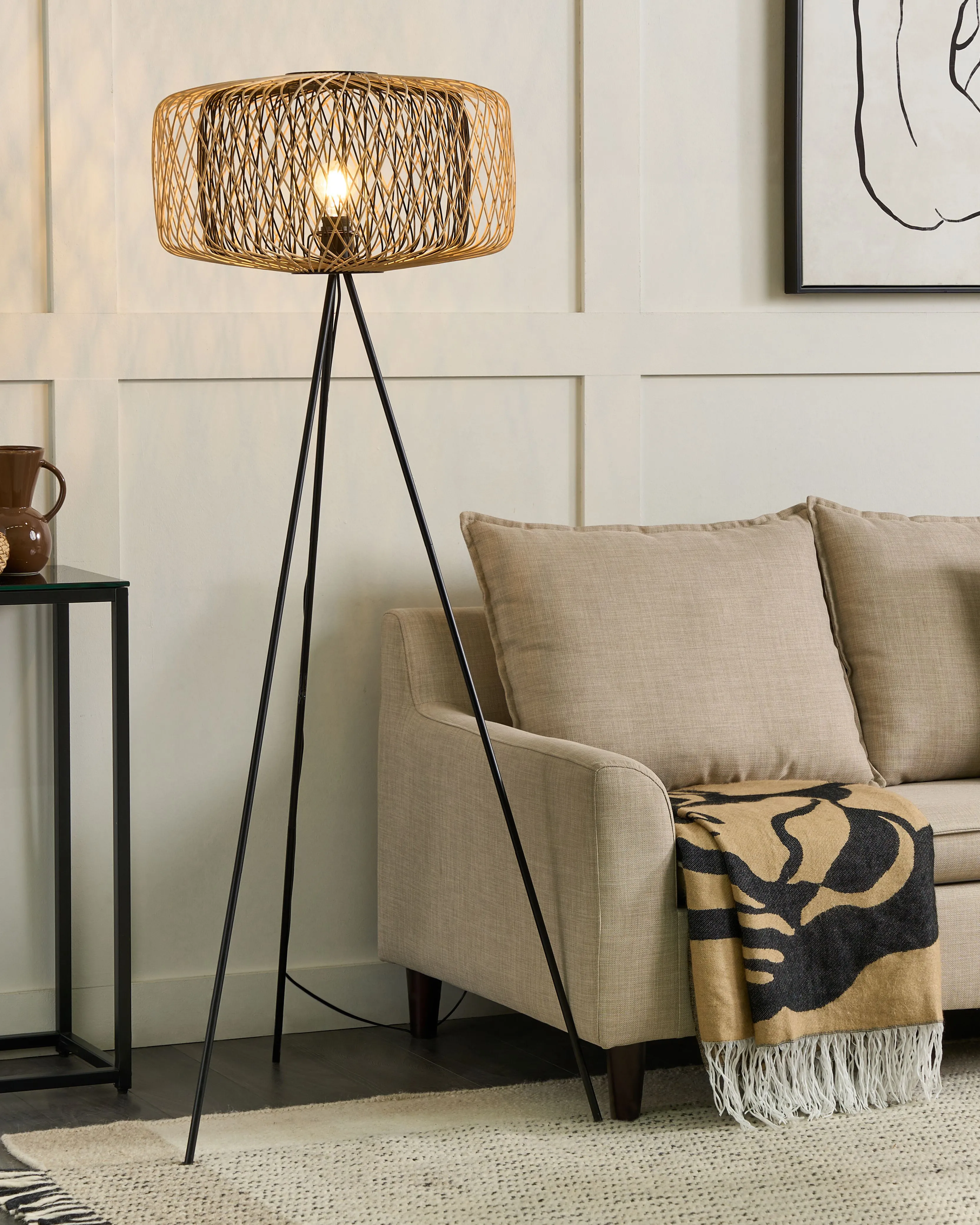 Floor Lamp JAVARI Bamboo Brown/ Black