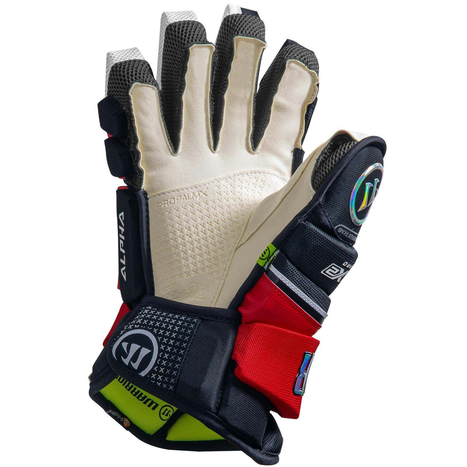 Warrior Alpha LX2 Pro Hockey Gloves, Youth, Navy/Red, Assorted Sizes