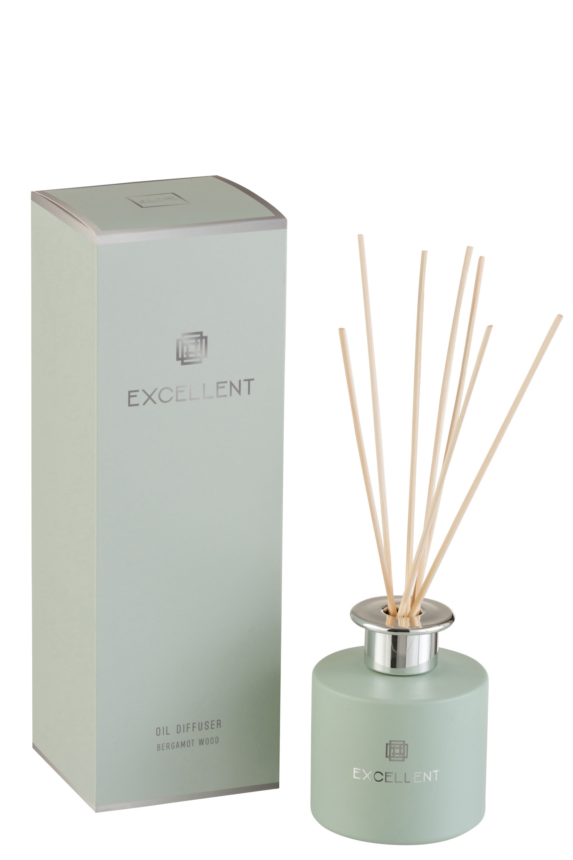 J-Line geurolie + stokjes Excellent – Bergamot Wood - glas – muntgroen