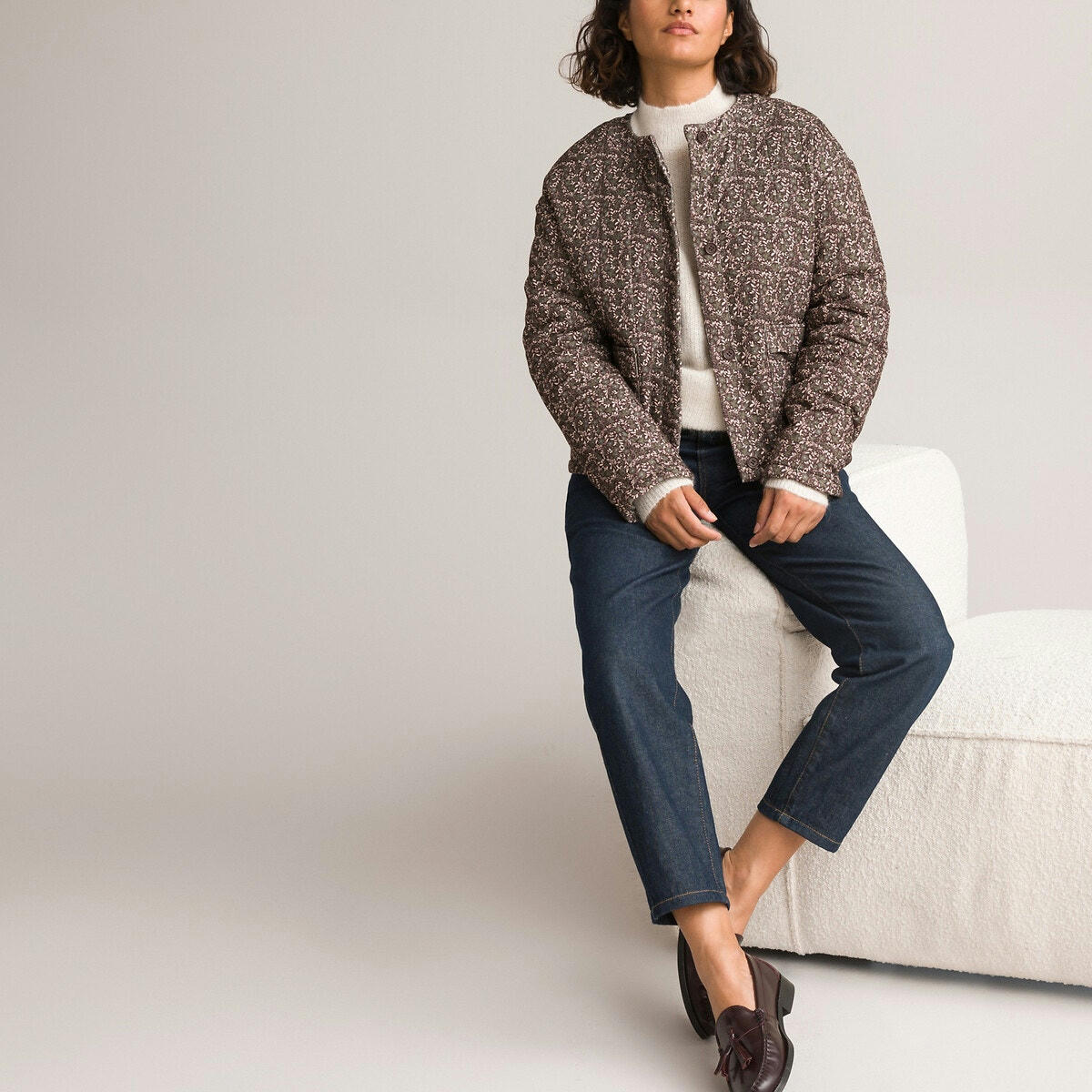Veste matelassée col rond manches longues imprimée