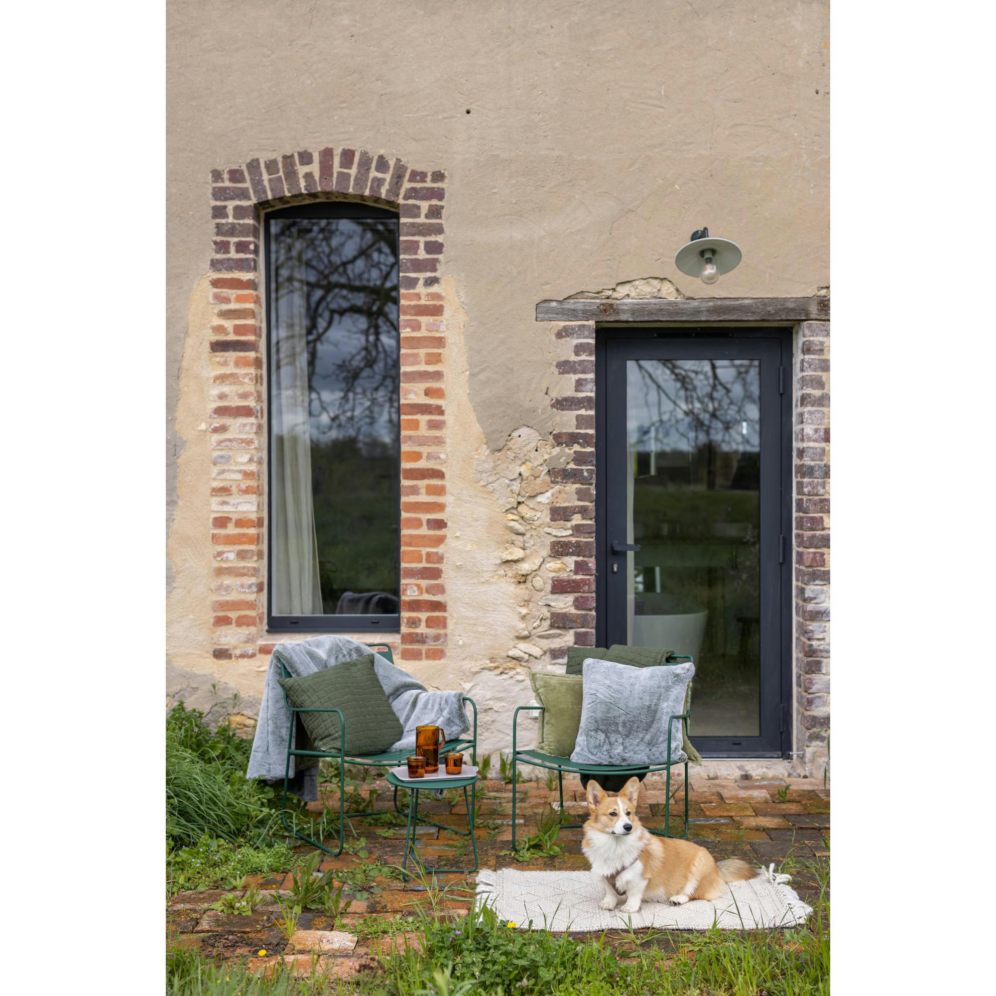 FARA - Coussin uni  en coton olive 45 x 45