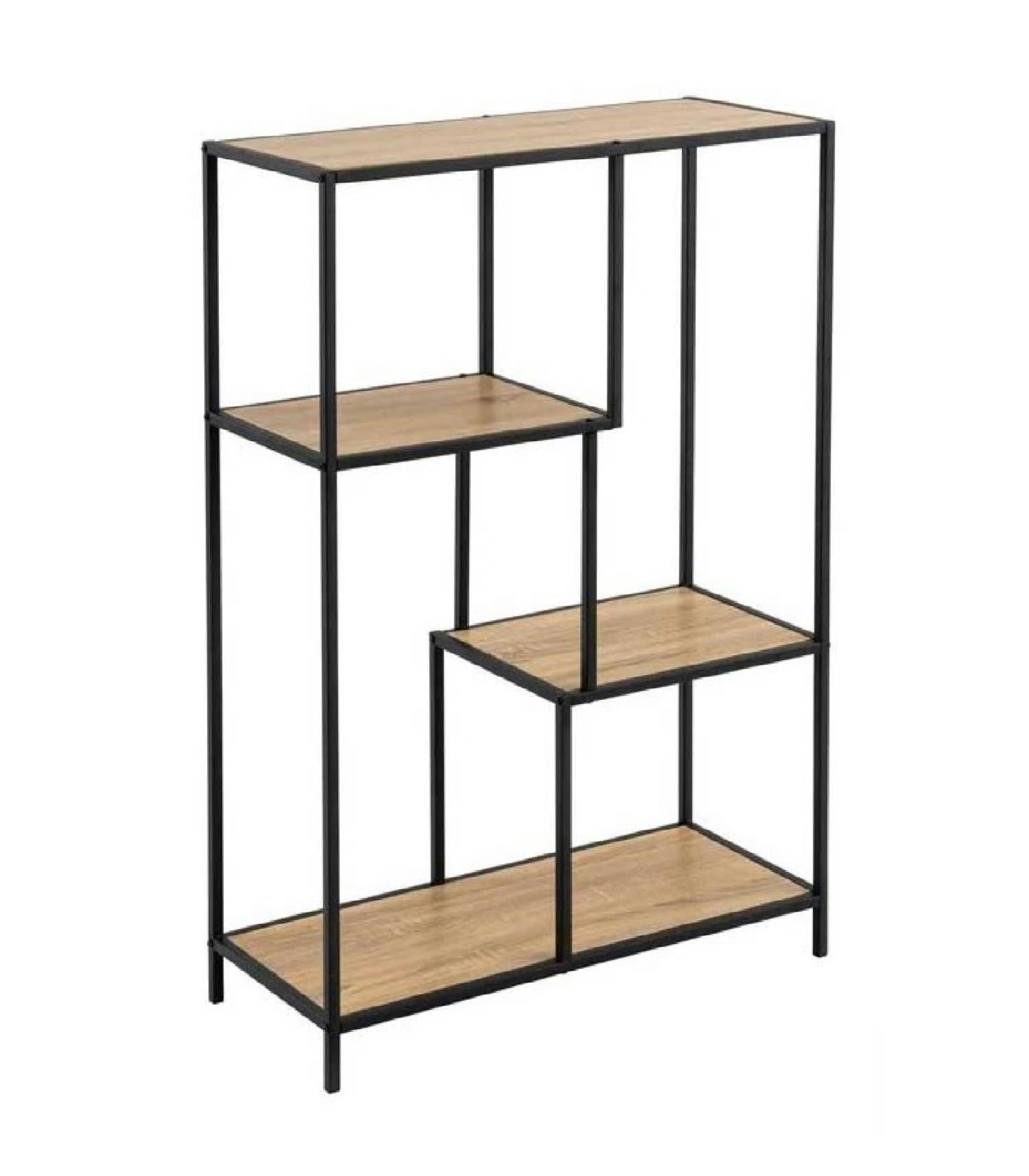 BOIS - Étagère métal noir et bois 4 plateaux H114cm