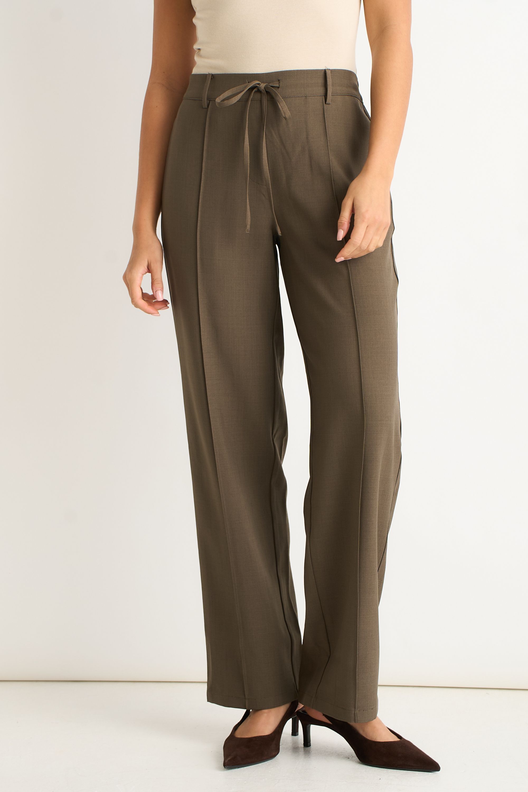 Gini London Olive Drawstring Elasticated back Tailoring Trousers