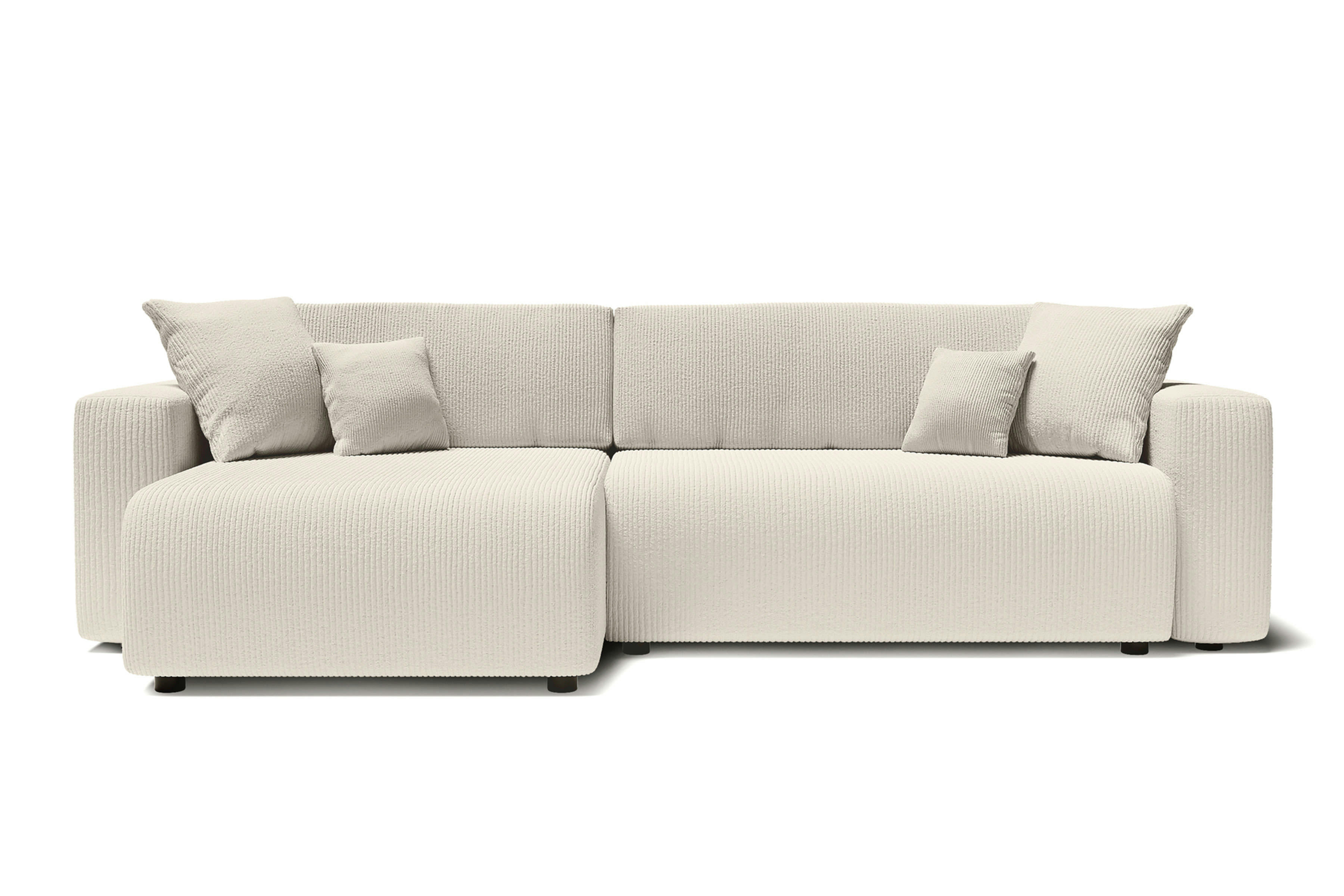 LEO - Canapé d'angle XL convertible en velours côtelé 5 places beige