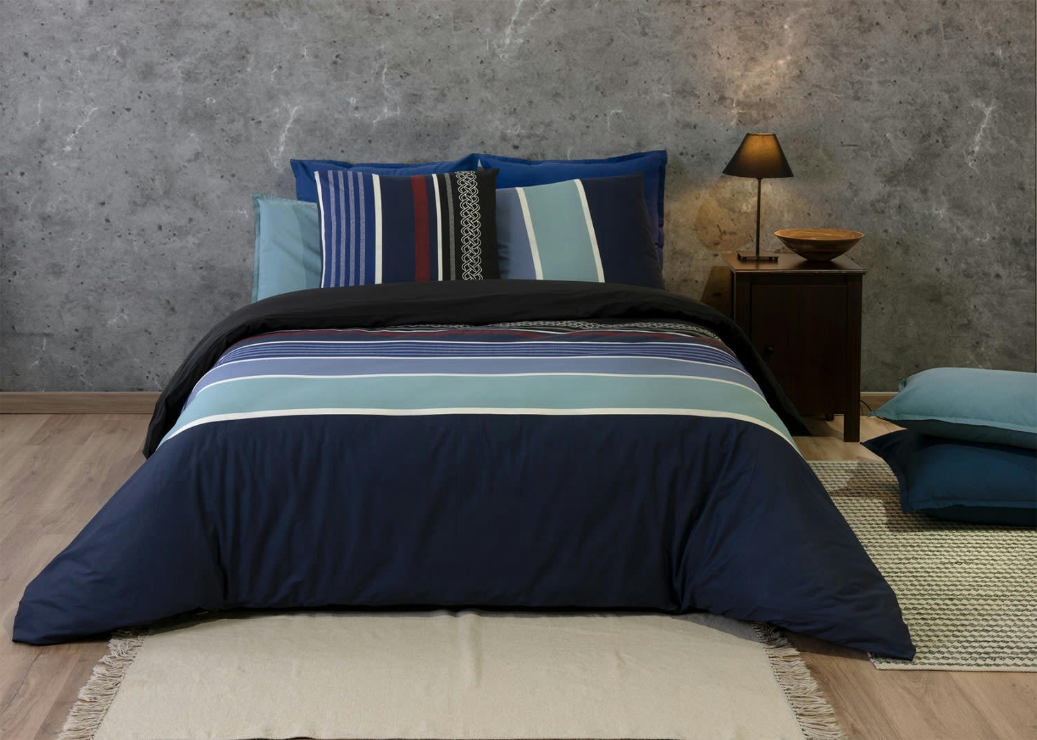 AZUL - Parure housse de couette percale de coton bleu 240x260 cm