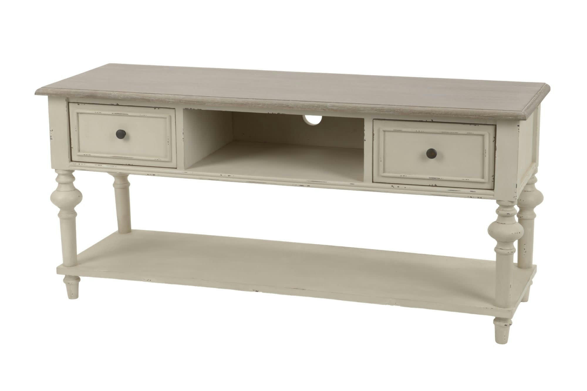 LEHNA - Meuble TV bas en bois 2 tiroirs 1 niche et 1 tablette