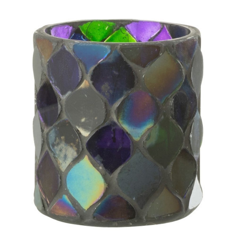 J-Line windlicht Mozaiek - glas - paars - small - 2 stuks