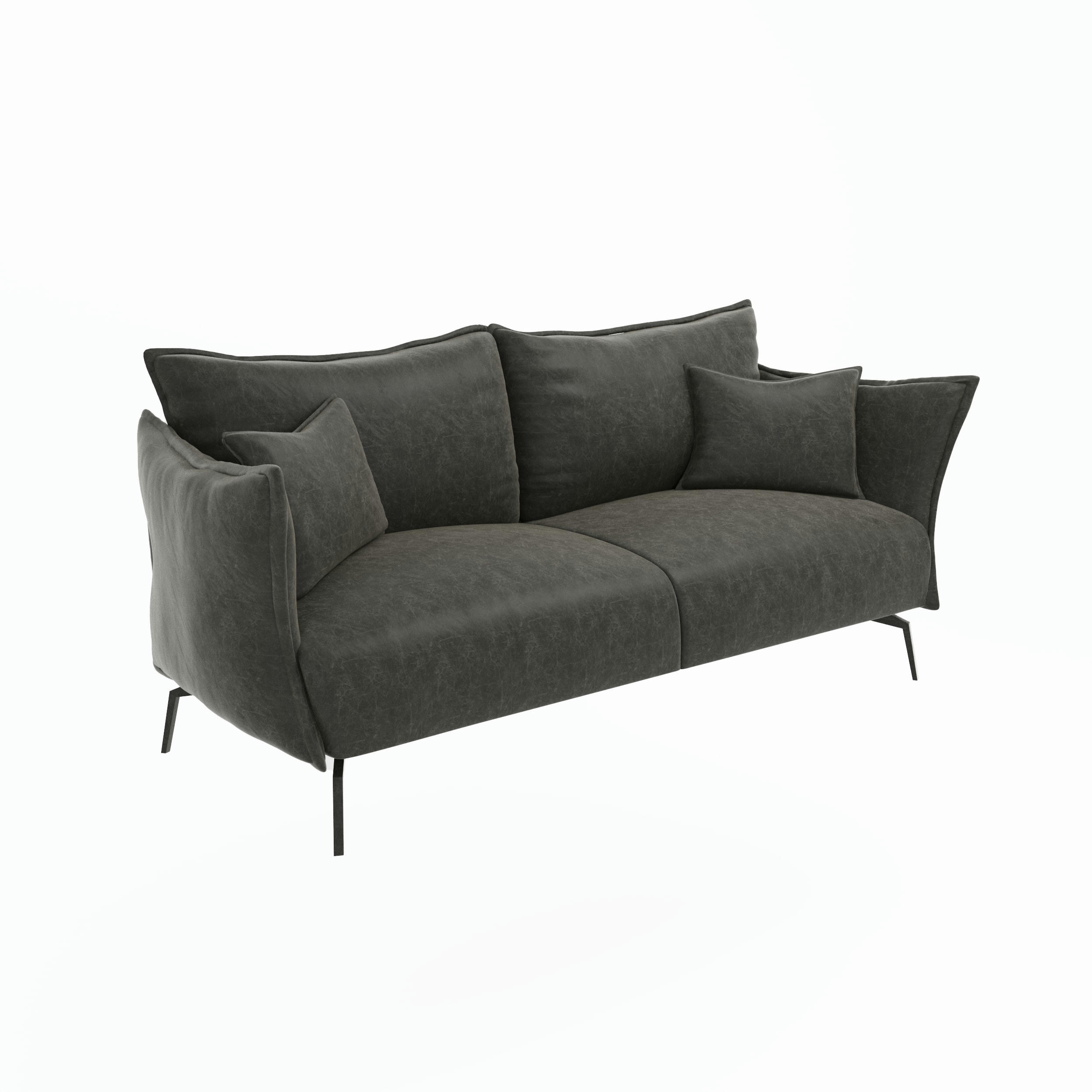LENNY - Canapé 4 places tissu effet cuir vintage gris étain