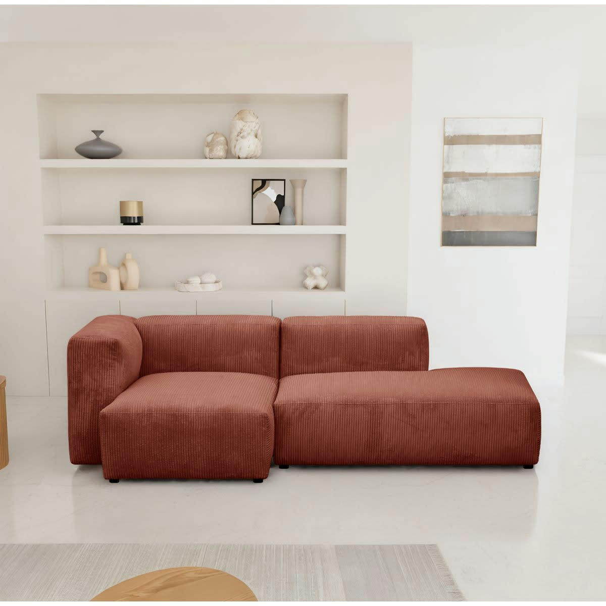 MODULO NEW - Canapé modulable angle gauche 3/4 places en velours côtelé rouille