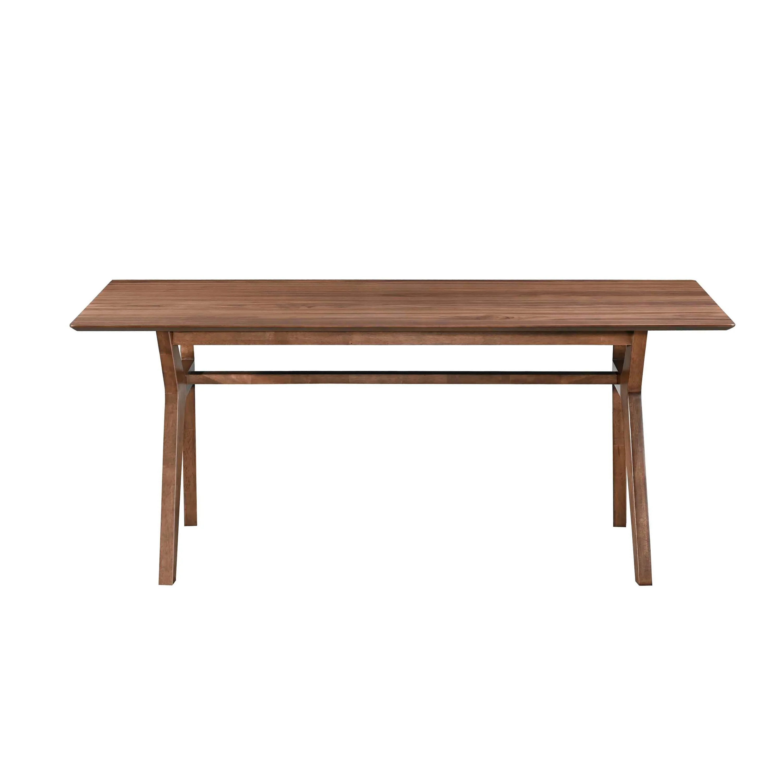 Thoi Dining Table, 71 Inch, Retro Angled Legs, Brown Solid Rubberwood