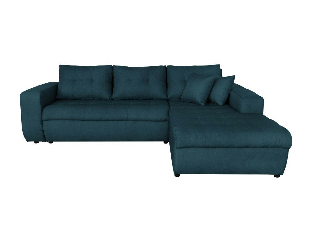 SUZIE - Canapé d'angle droit convertible en tissu bleu pétrole