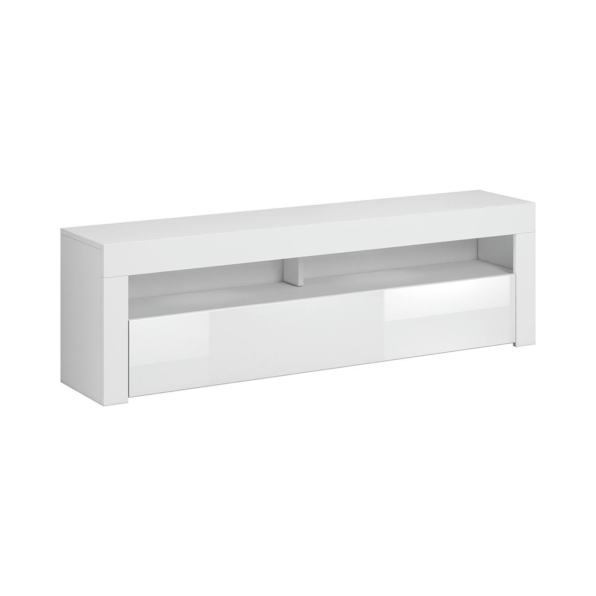 - Meuble tv 1 porte 140 cm avec led blanc