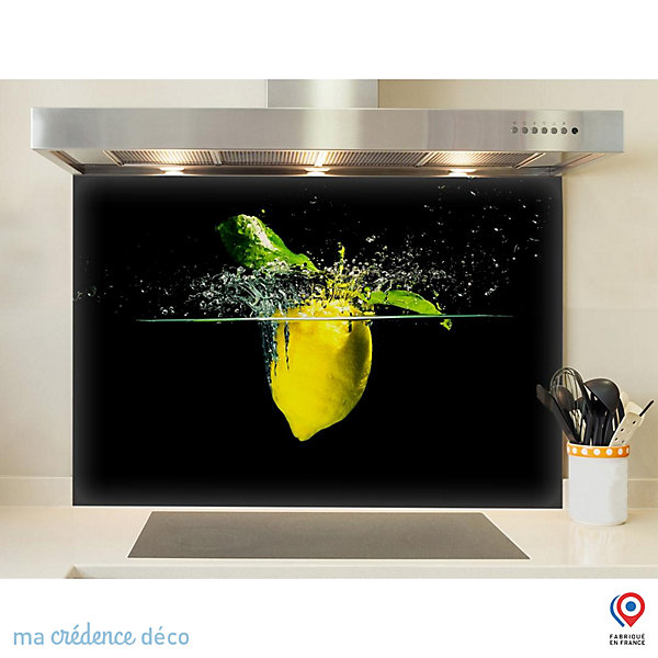 Crédence cuisine fond de hotte Bain de citron - Verre trempé - L 70 cm x H 60 cm - MaCrédenceDéco