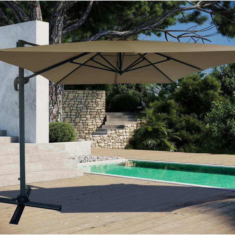- Parasol Décentré Rond Marron 3x4m - Aluminium
