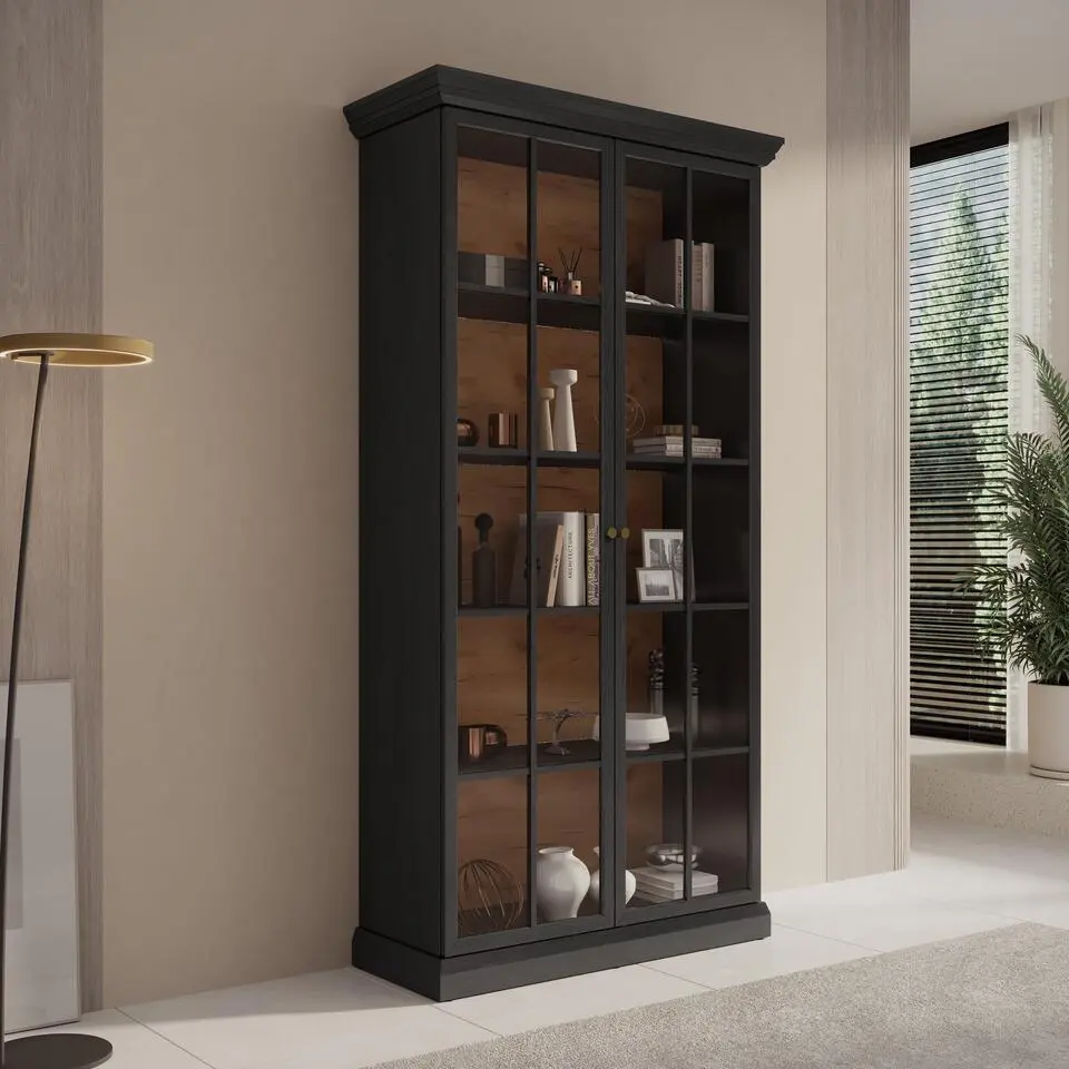 Meubella - Vitrinekast Leroy - Zwart eiken - 102 cm
