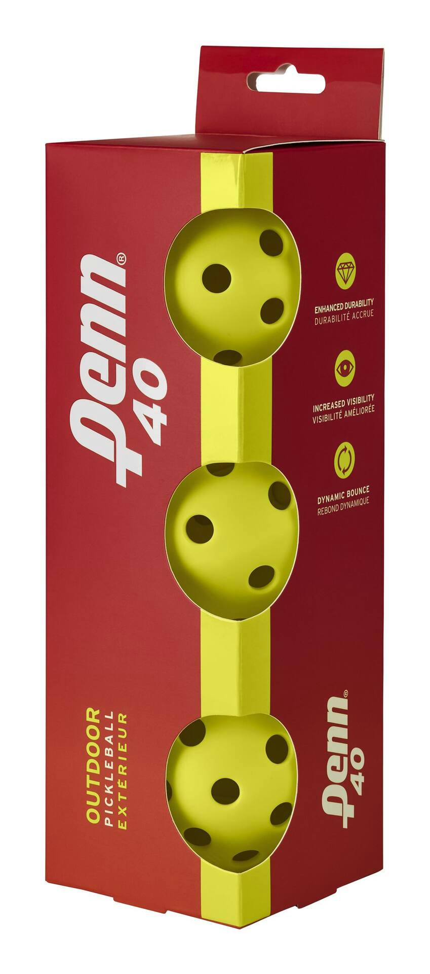 Penn 40 Outdoor Pickleballs, USAPA Approved, Optic Yellow, 3-pk