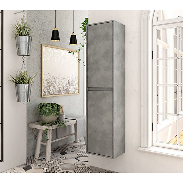 Ensemble meuble de salle de bain 80cm vasque déportée   colonne de rangement OLYMPE - ciment (gris)