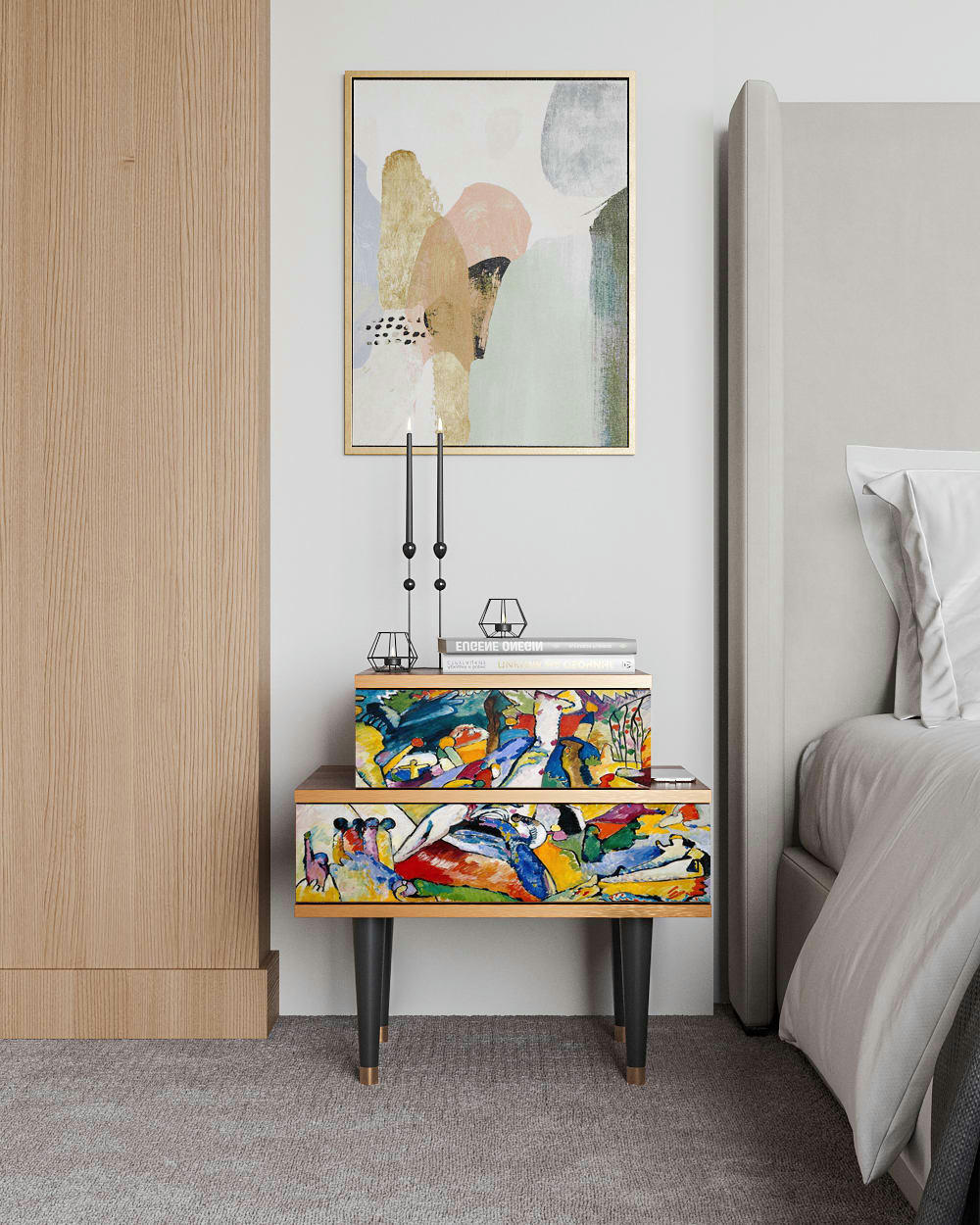 IMPROVISATION 26 BY WASSILY KANDINSKY - Table de chevet multicolore 2 tiroirs L 58 cm