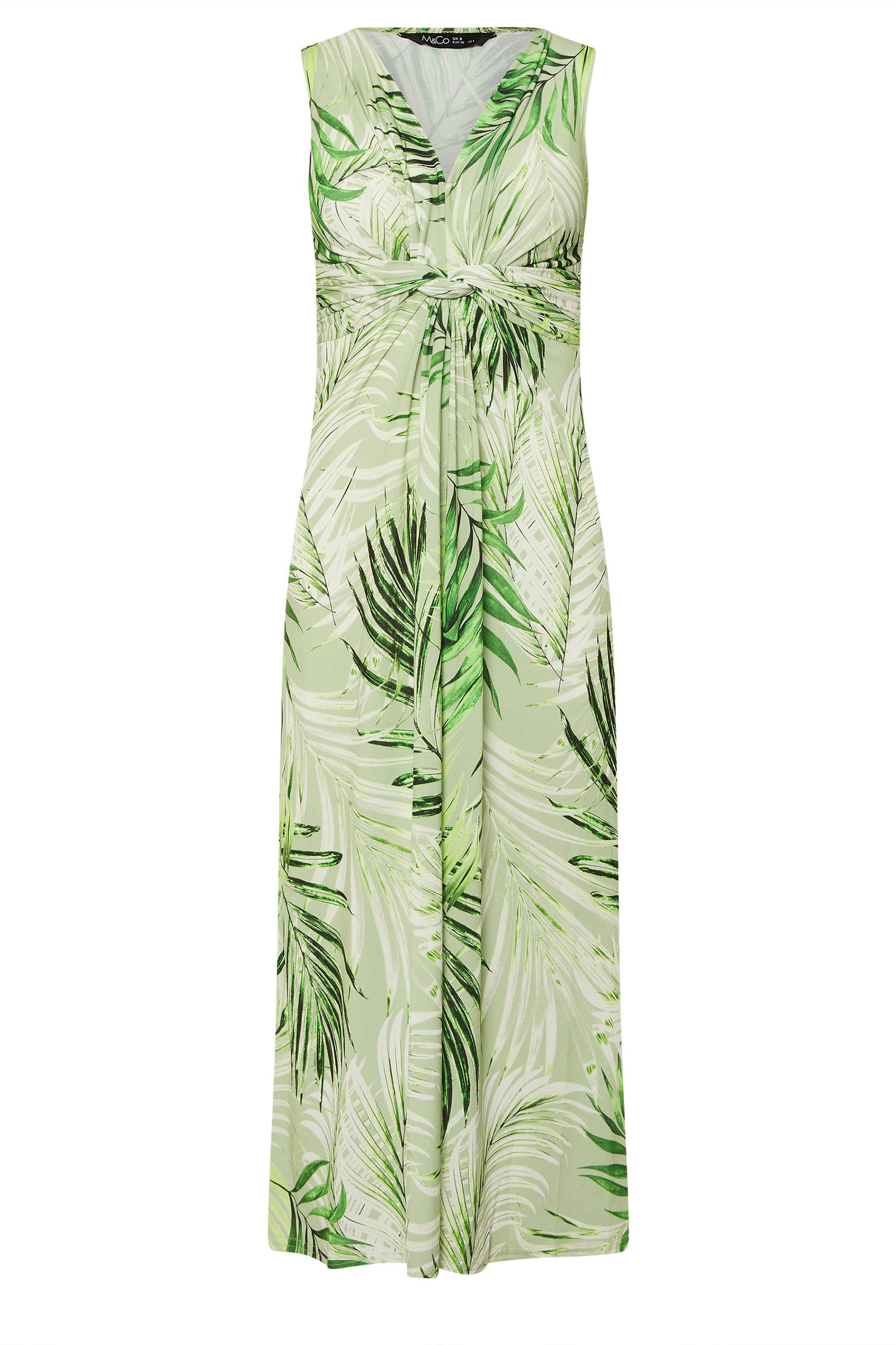 M&Co Petite Palm Print Knot Front Maxi Dress
