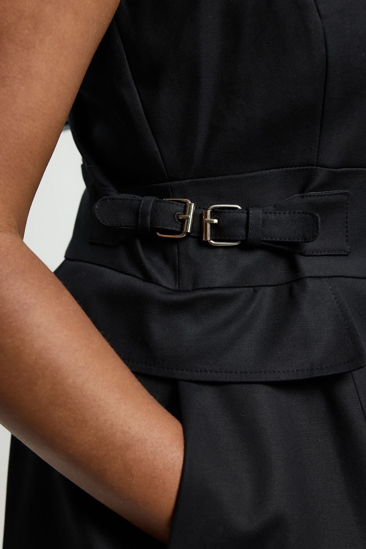 KarenMillen Plus Size Premium Cotton Tailored Fabric Belted Buckle Midi Dress