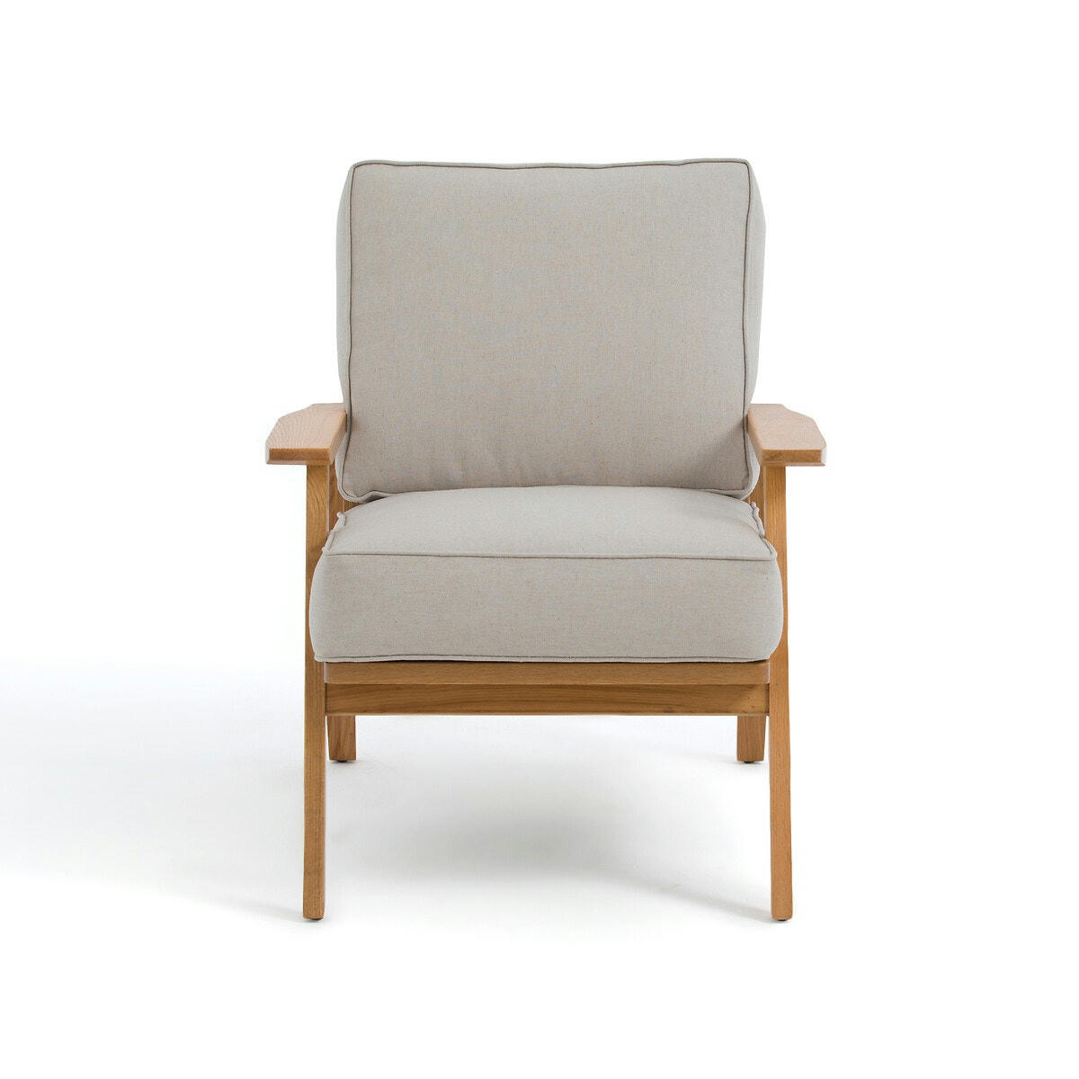 Fauteuil vintage chêne et coton/lin, Linna