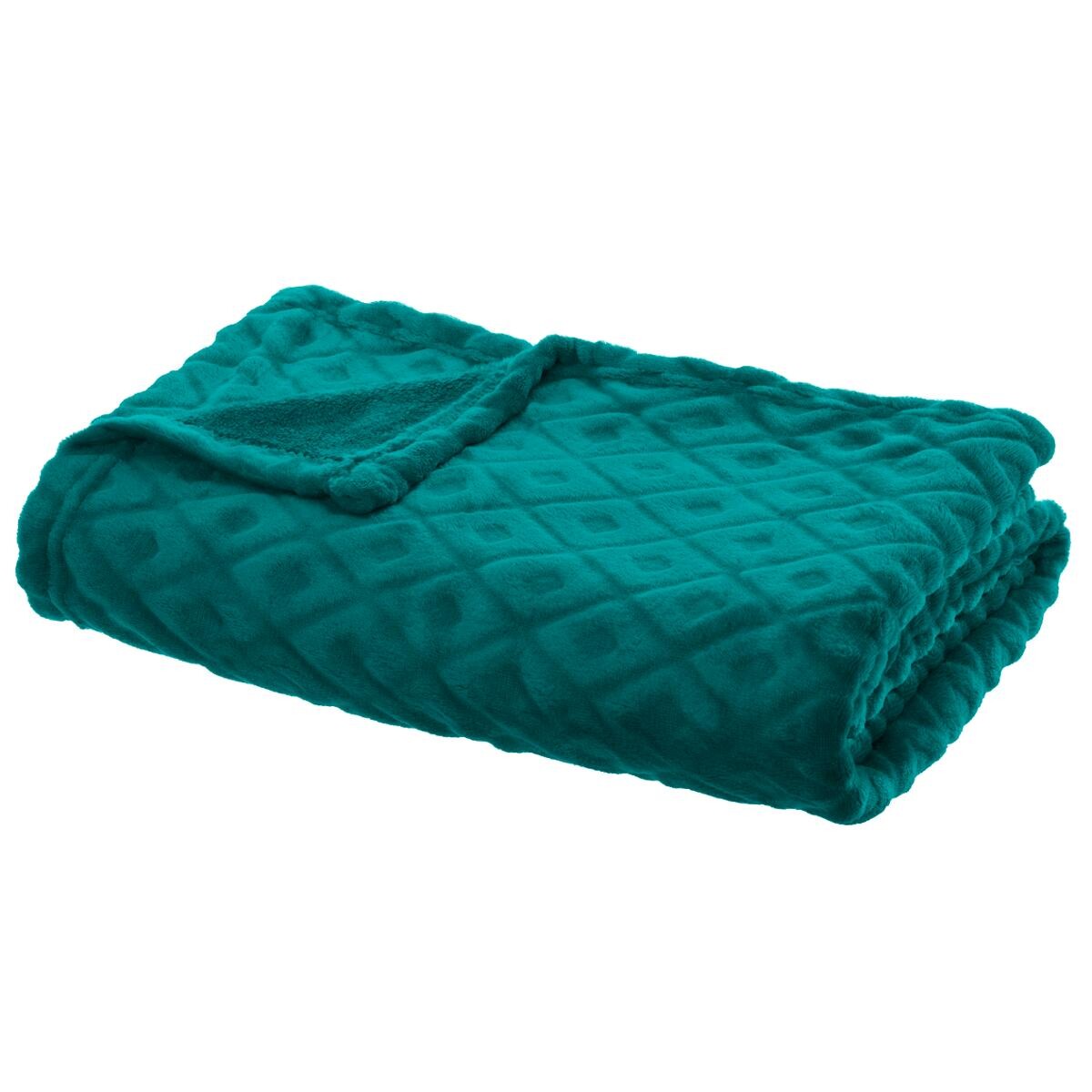 Plaid "3D Losange", flannel Teal blue, 180x230 cm