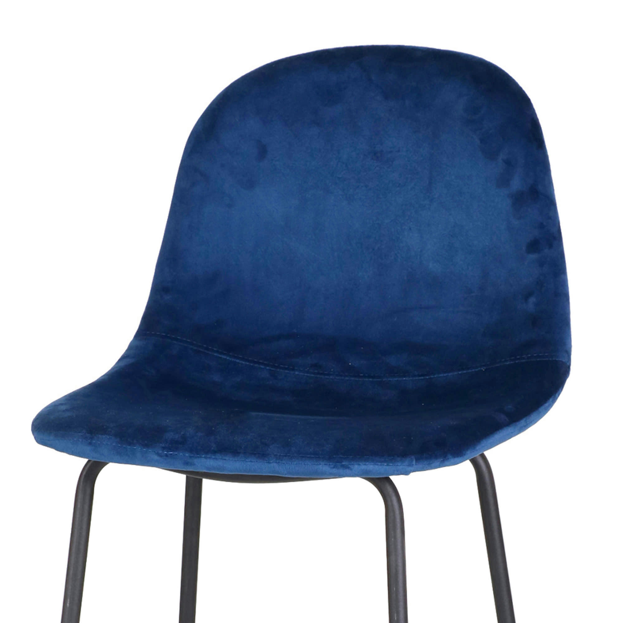 VELOURS - Tabouret de bar métal noir et assise velours bleu