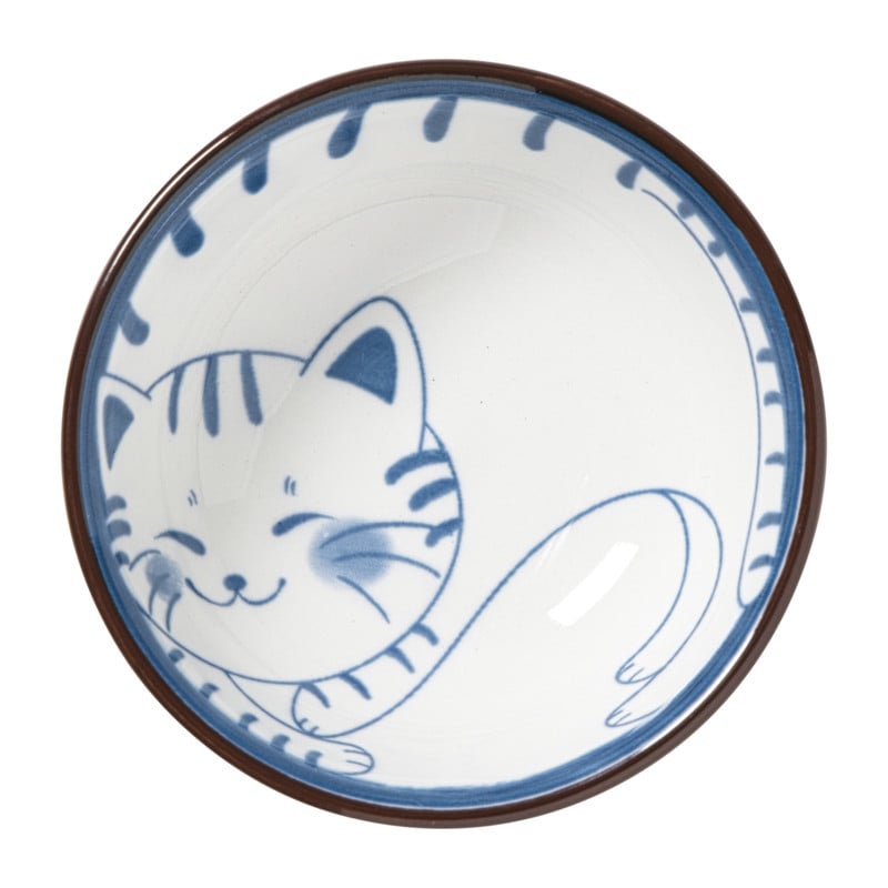 Schaaltje Mico kat klein - blauw/wit - &Oslash;8x3 cm