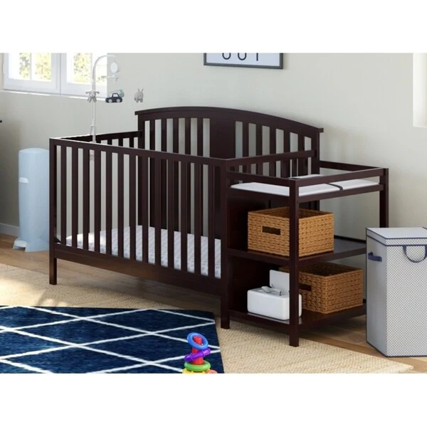 Storkcraft Greyson 4-in-1 Convertible Crib and Changer - 2 Open Shelves, Water-Resistant Vinyl Changing Pad with Safety Strap