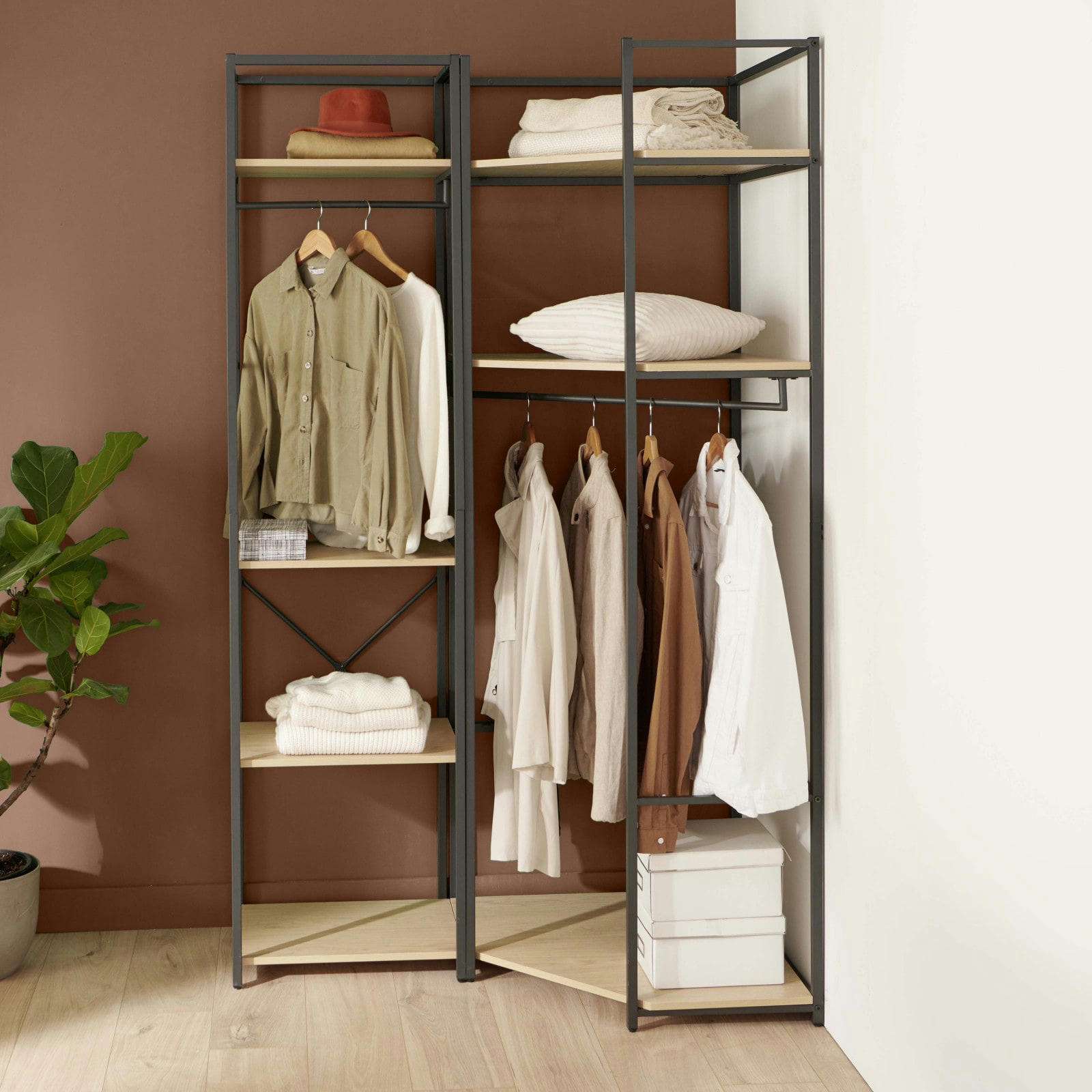 JUNE - Portants vêtements bois et métal NOIR - Lot de 2 -