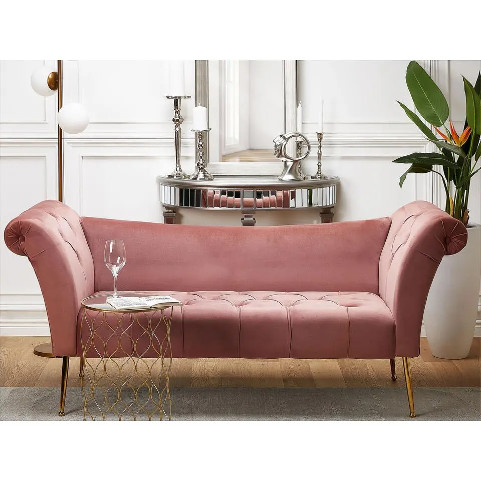 NANTILLY - Chaise longue - Roze - Symmetrisch - Fluweel