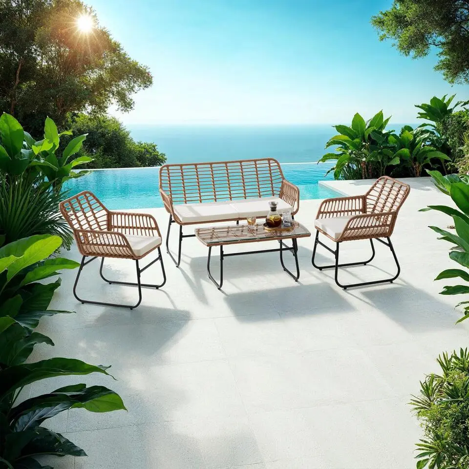 tectake Wicker zitgroep Molfetta XL voor 4 personen, Natuur