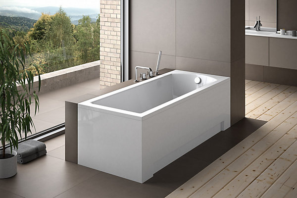 Baignoire rectangulaire 150 x 70 SHEA acrylique blanc   Support stabilisateur en polystyrène   Pieds   Vidage à chromé