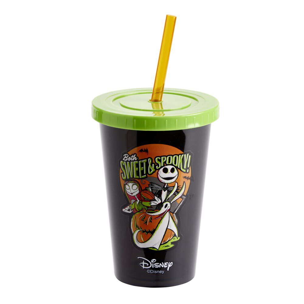 Gobelet Halloween Disney Mr Jack avec paille et couvercle noir et vert Ø9xH18,5