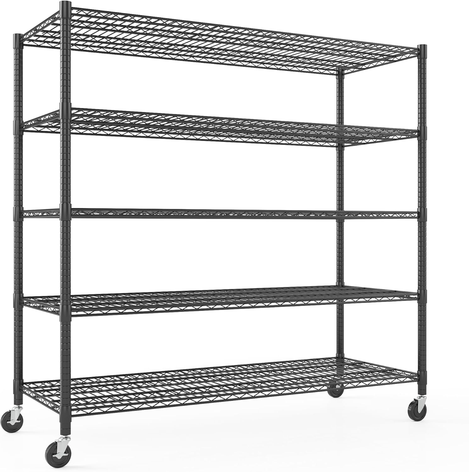 Himimi Storage Shelves 60W Wire Shelving with Wheels 3250LBS Heavy Duty Metal Shelves for Storage, 5-Tier Adjustable Wire Rack Shelving Garage Shelving Kitchen Storage Shelves 24Dx60Wx82H, Black