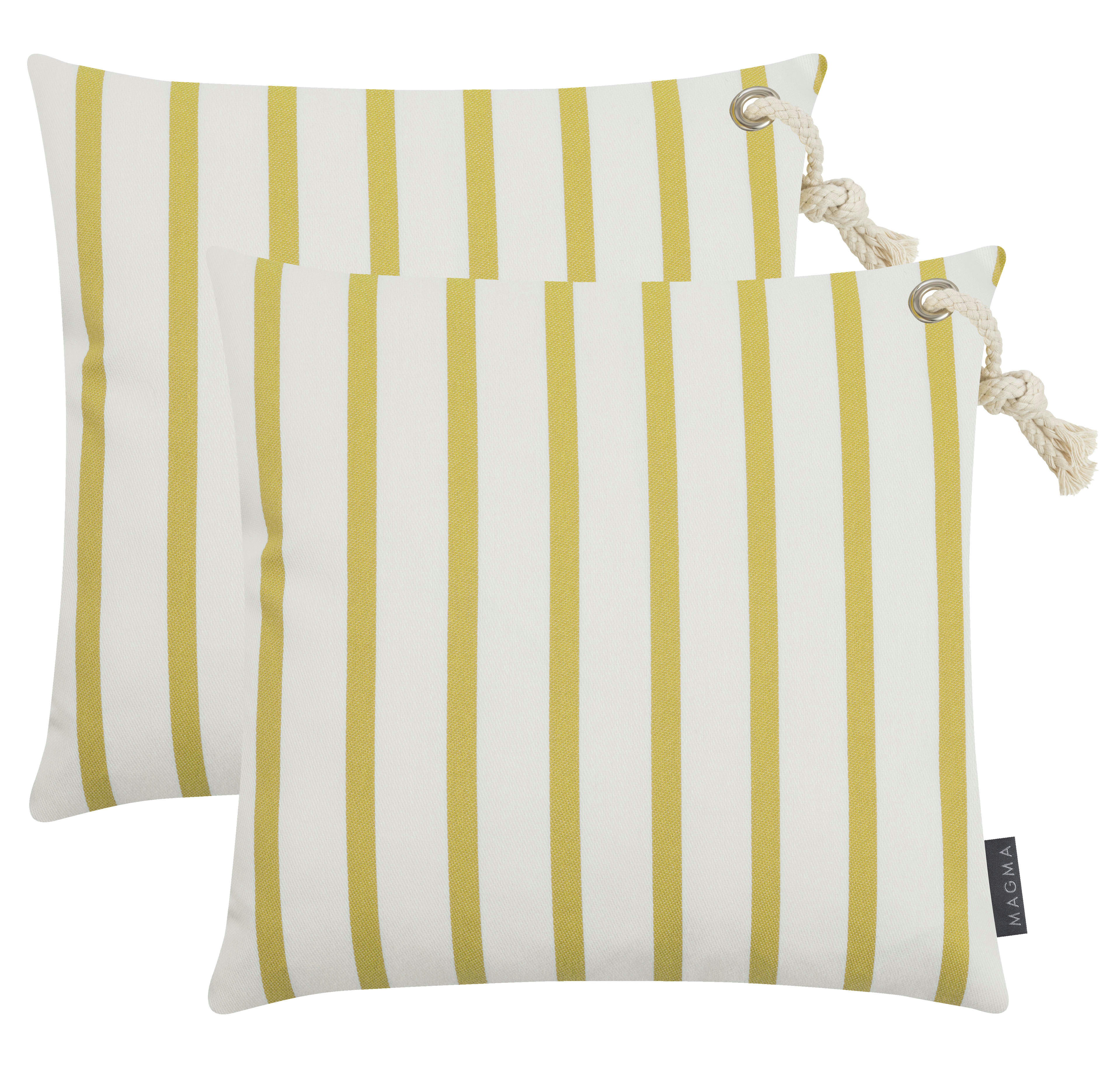 MALTA - Housses de coussin extérieur rayées dralon moutarde - 40x40 - Lot de 2