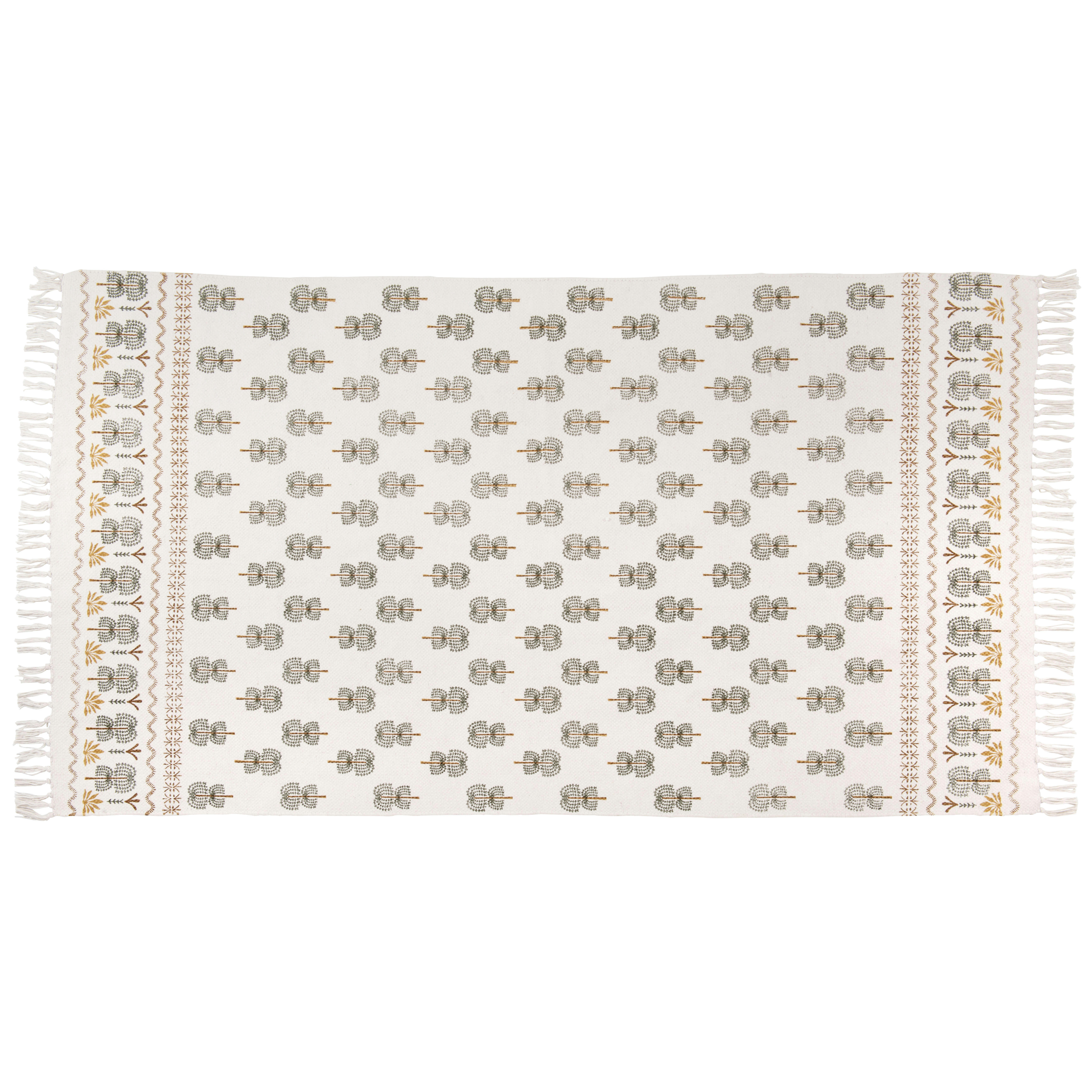 ARAVA - Tapis en coton motif végétal avec franges multicolores 90x150