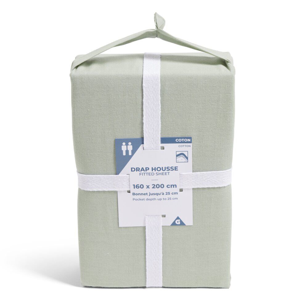 Drap housse 160x200cm 100% coton vert céladon