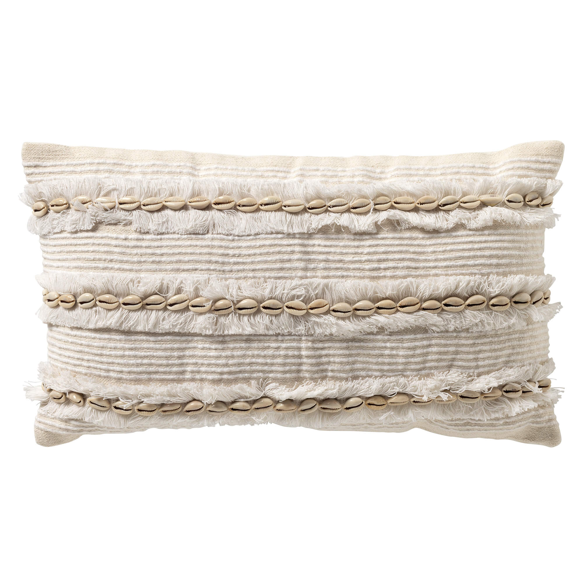 YUNA - sierkussen 30x50 cm - met schelpen - Snow White - wit