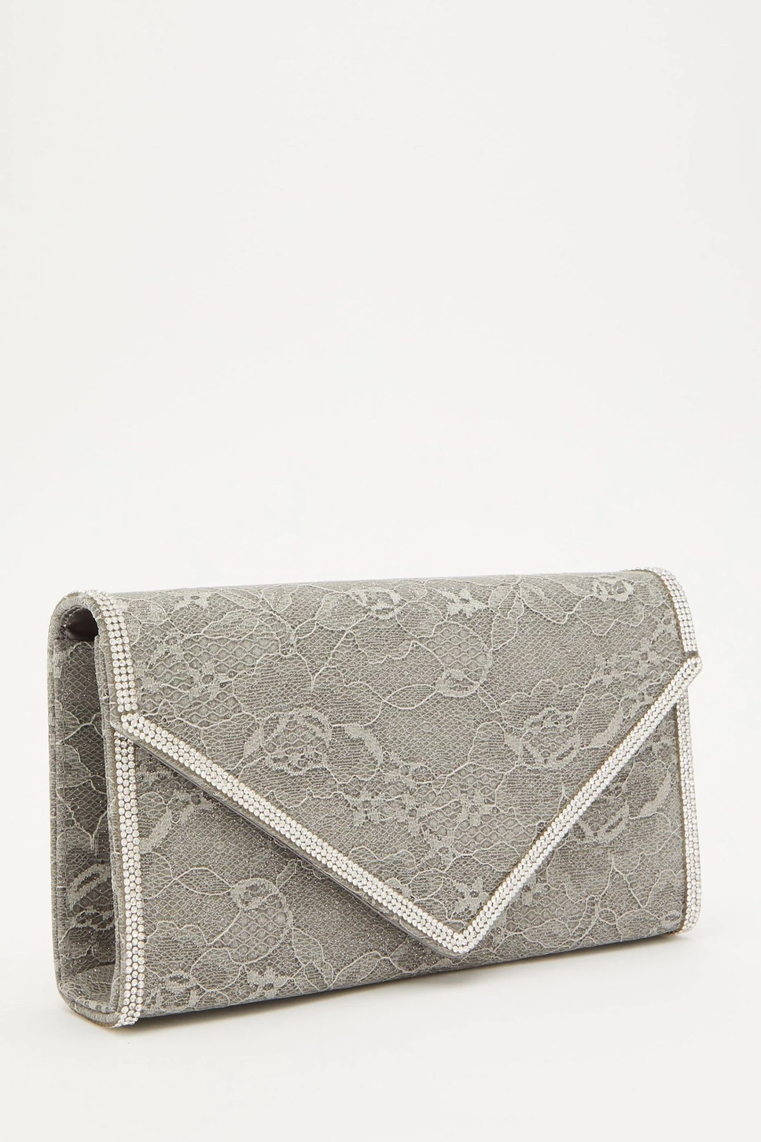 Quiz Grey Glitter Lace Diamante Bag