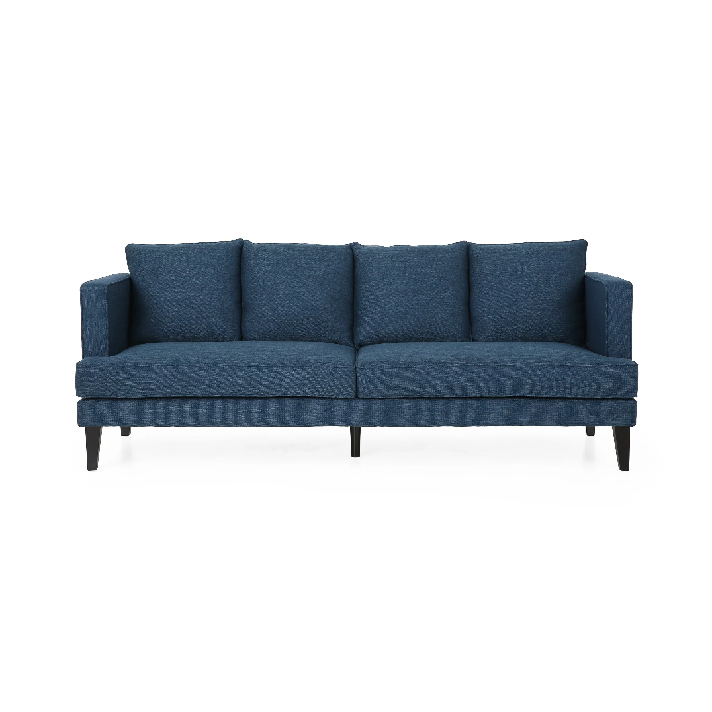 Blue 86'' Polyester 3-Seater Sofa with Tufted Back, Solid Wood Legs, Pocket Spring Support