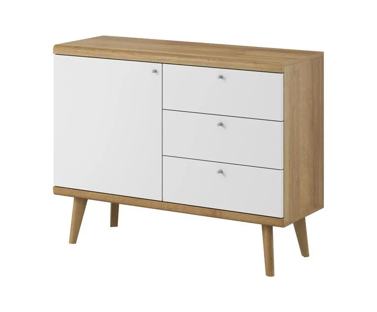 Komoda szuflady wysokie nogi PRIMO 107 cm BiałyDąb Riviera