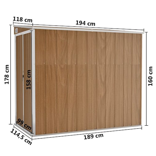 NNEVL Wall-mounted Garden Shed Brown 118x194x178 cm Galvanised Steel
