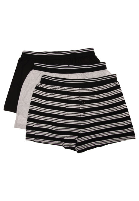 Mens 3pk Black & Grey Stripe Loosefit Boxers